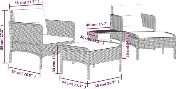 vidaXL Σετ 5 τεμ καθιστικό κήπου, μαξιλάρια, πολυρατάν, καφέ