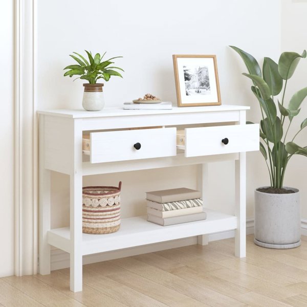 vidaXL Τραπεζάκι κονσόλας, λευκό, 100x35x75 εκ., μασίφ πεύκο