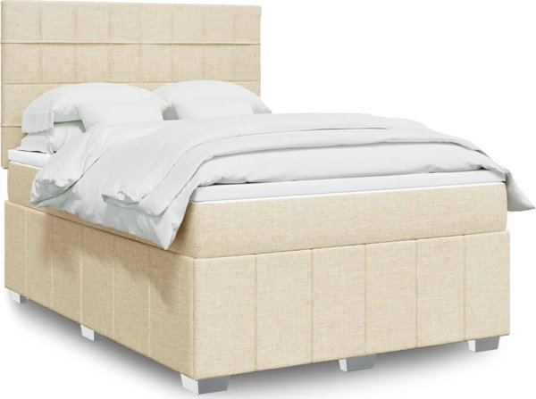 vidaXL Κρεβάτι Kontynentalne με Στρώμα, Κρεμ Ύφασμα 140x200 εκ.