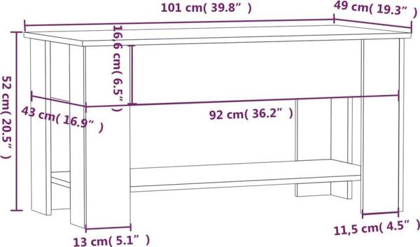 vidaXL Τραπεζάκι καφέ, γκρι δρυς σομόνα, 101x49x52 εκ