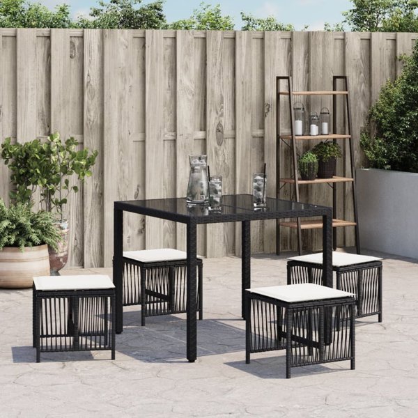 vidaXL Κήπου σκαμπό με μαξιλάρια, 4 τεμ., μαύρο, 41x41x36 εκ.