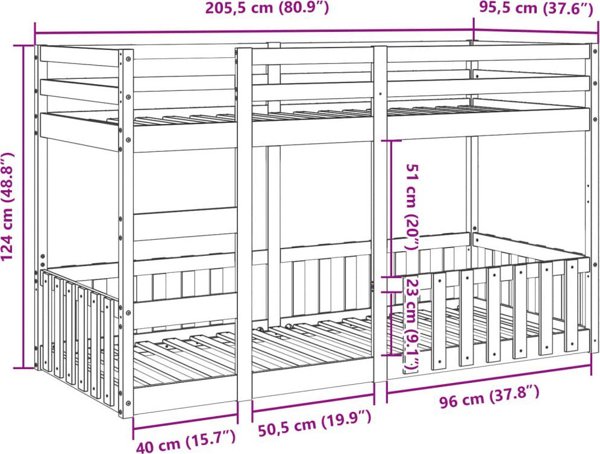vidaXL κουκέτα, κερωμένο καφέ, 90x200 εκ., συμπαγές πεύκο