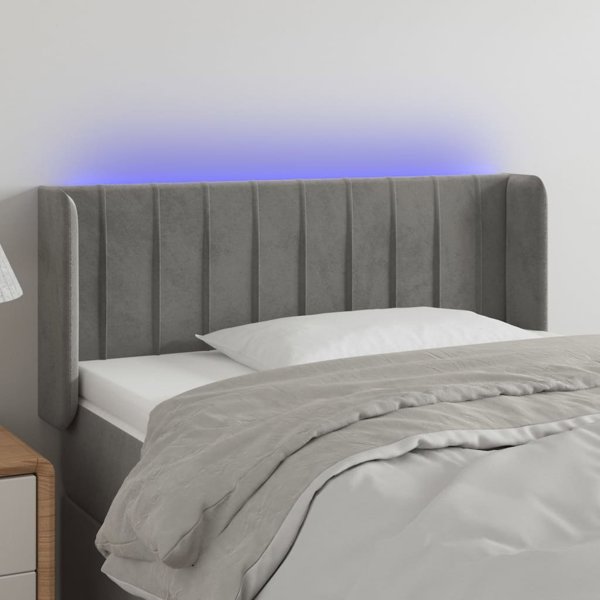 vidaXL Κεφαλάρι κρεβατιού με LED, ανοιχτό γκρι, 93x16x78/88 cm, βελούδο