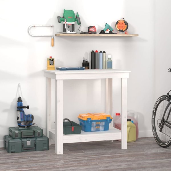 vidaXL Λευκός πάγκος εργασίας 80x50x80 cm από μασίφ ξύλο πεύκου