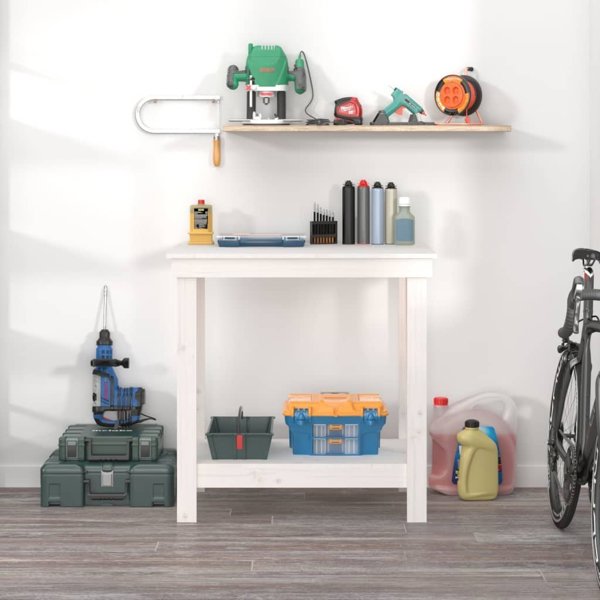 vidaXL Λευκός πάγκος εργασίας 80x50x80 cm από μασίφ ξύλο πεύκου
