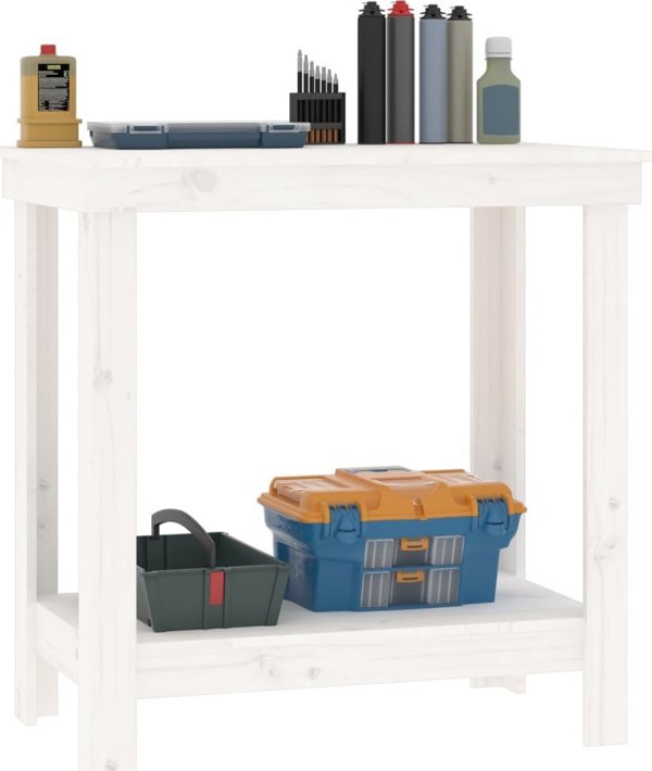 vidaXL Λευκός πάγκος εργασίας 80x50x80 cm από μασίφ ξύλο πεύκου