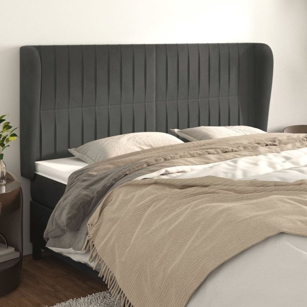 vidaXL Κεφαλάρι uszak, σκούρο γκρι, 163x23x118/128 εκ., βελούδο