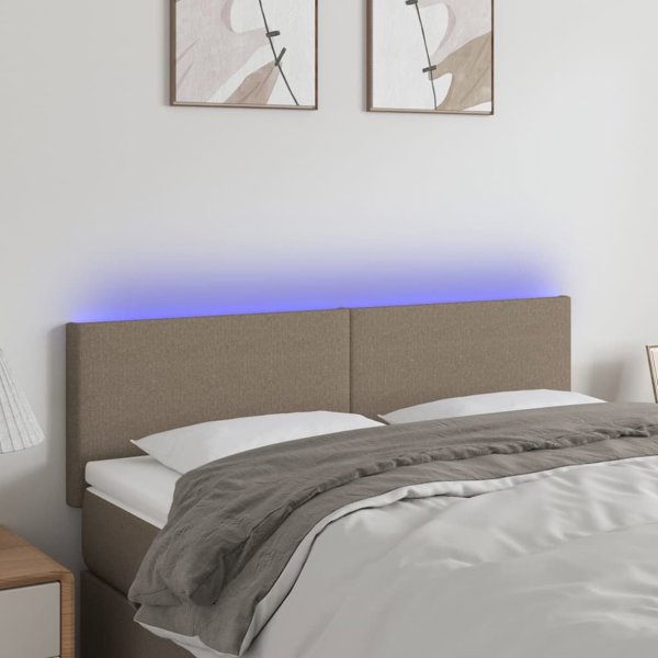 vidaXL Zaglowek do lozka z LED, taupe, 144x5x78/88 cm, tkanina