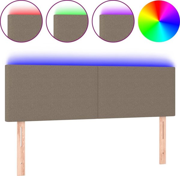 vidaXL Zaglowek do lozka z LED, taupe, 144x5x78/88 cm, tkanina