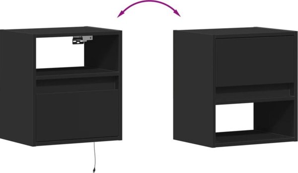 vidaXL Επιτοίχιες ντουλάπες κομοδίνων με LED, 2 τεμάχια, μαύρες