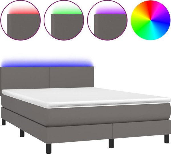 vidaXL κρεβάτι κοντινεντάλ με στρώμα και LED, γκρι οικοδερμα 140x200 cm