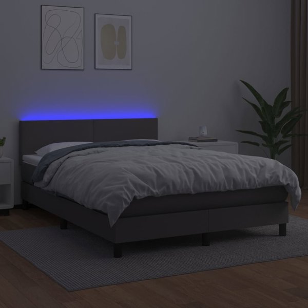 vidaXL κρεβάτι κοντινεντάλ με στρώμα και LED, γκρι οικοδερμα 140x200 cm