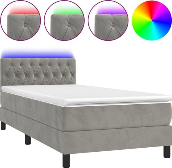 vidaXL Lozko kontynentalne z materacem i LED szare aksamit 90x190 cm