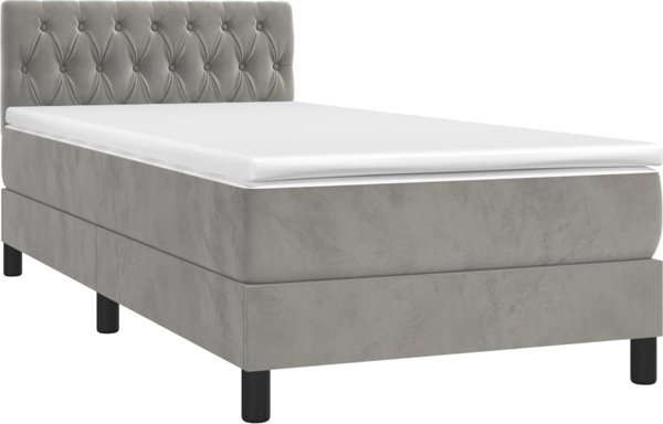 vidaXL Lozko kontynentalne z materacem i LED szare aksamit 90x190 cm