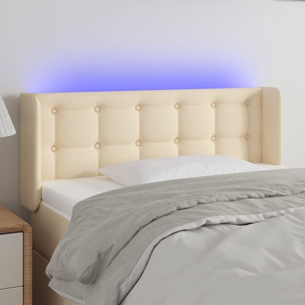 vidaXL Κεφαλάρι κρεβατιού με LED, κρεμ, 93x16x78/88 εκ., ύφασμα