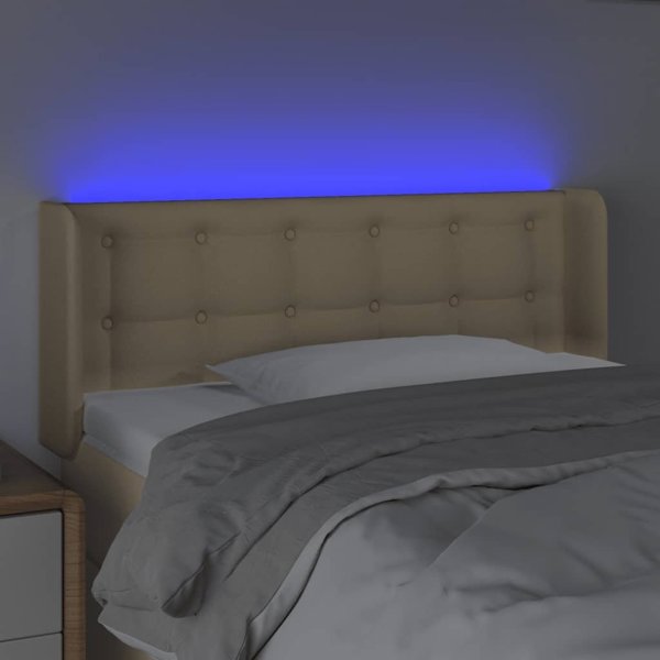 vidaXL Κεφαλάρι κρεβατιού με LED, κρεμ, 93x16x78/88 εκ., ύφασμα