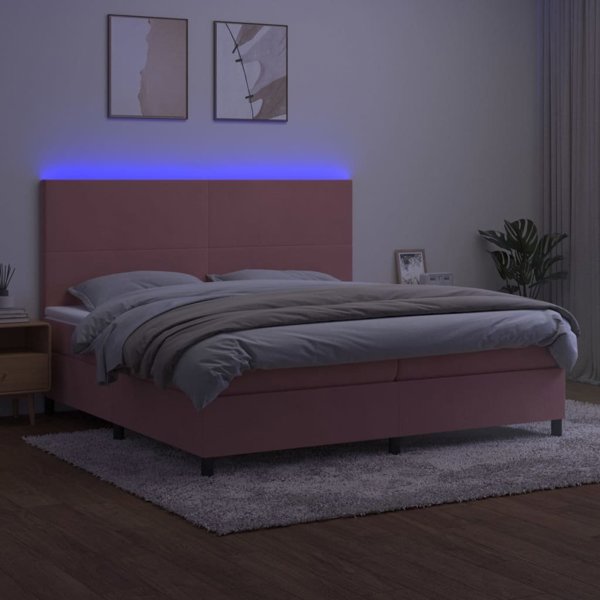 vidaXL Λουτζκο κοντινεντάλ με στρώμα και LED, ροζ βελούδο 200x200cm