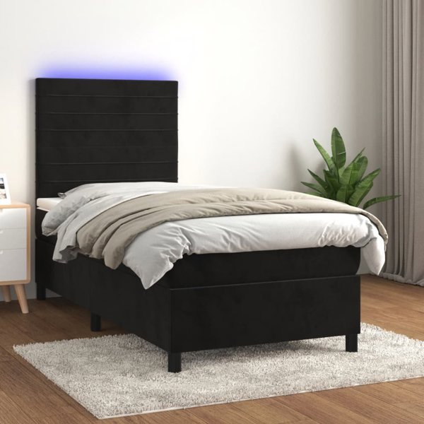 vidaXL Κρεβάτι κοντινεντάλ με στρώμα και LED, μαύρο βελούδο 80x200 εκ.