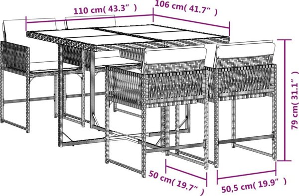 vidaXL Σετ κήπου 5 τεμαχίων με μαξιλάρια, ανάμεικτο μπεζ