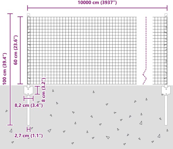 vidaXL Φράχτης Συγκολλημένος με 5 Πυλώνες Γκρι 0.6x10 m από Ατσάλι