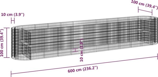 vidaXL Podwyszona donica gabionowa z galwanizowanego zelaza 600x100x100cm