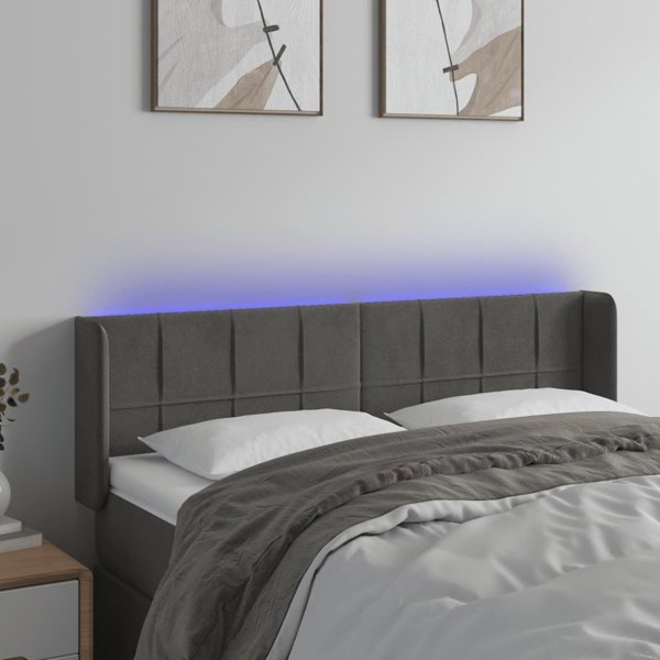 vidaXL Zaglowek do lotka me LED, ciemnoszary, 147x16x78/88 cm, aksamit