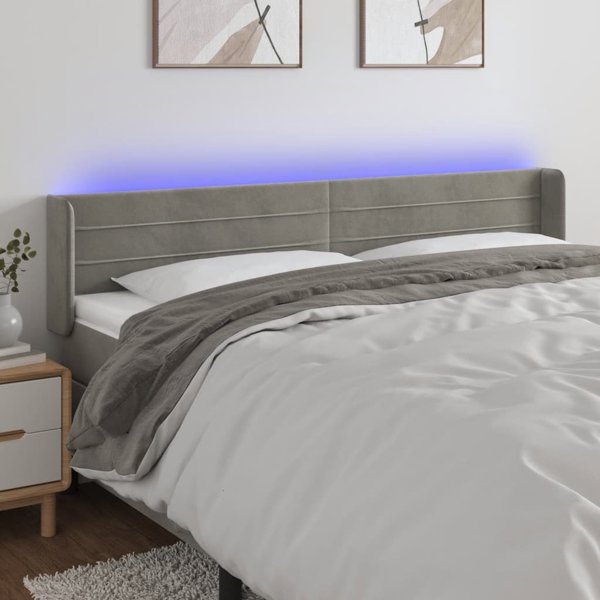 vidaXL Zaglolwek do lotka z LED, jasnoszary, 203x16x78/88 cm, aksamit