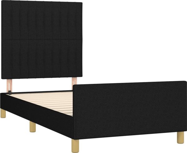 vidaXL Κρεβατοκάμαρα με Κεφαλάρι, Μαύρο, 90x200 cm, Επενδυμένο με Ύφασμα