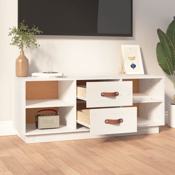 vidaXL Έπιπλο τηλεόρασης, λευκό, 100x34x40 εκ., μασίφ πεύκο