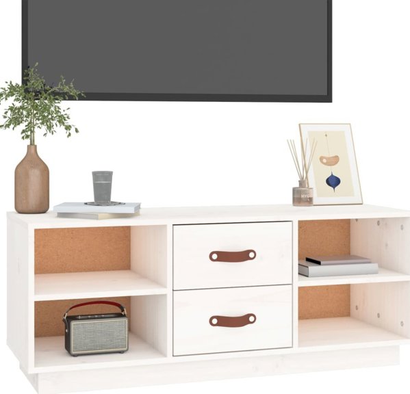 vidaXL Έπιπλο τηλεόρασης, λευκό, 100x34x40 εκ., μασίφ πεύκο