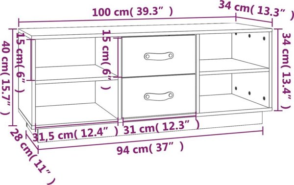 vidaXL Έπιπλο τηλεόρασης, λευκό, 100x34x40 εκ., μασίφ πεύκο