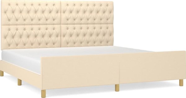 vidaXL Rama κρεβατιού με κεφαλάρι, κρεμ, 200x200 εκ., υφασμάτινη