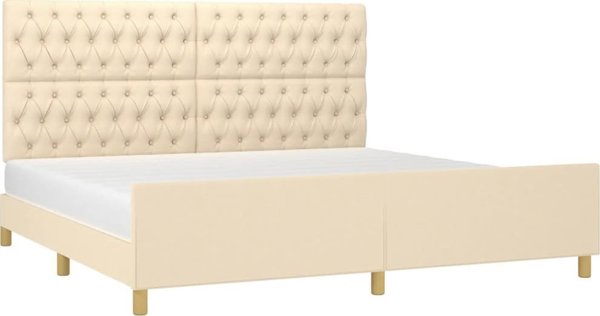 vidaXL Rama κρεβατιού με κεφαλάρι, κρεμ, 200x200 εκ., υφασμάτινη