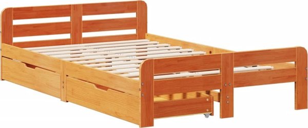 vidaXL Σκελετός κρεβατιού 135x190 cm από μασίφ πεύκο σε κεχριμπαρένιο καφέ