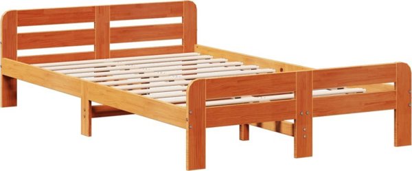 vidaXL Σκελετός κρεβατιού 135x190 cm από μασίφ πεύκο σε κεχριμπαρένιο καφέ