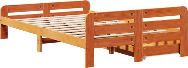 vidaXL Σκελετός κρεβατιού 135x190 cm από μασίφ πεύκο σε κεχριμπαρένιο καφέ
