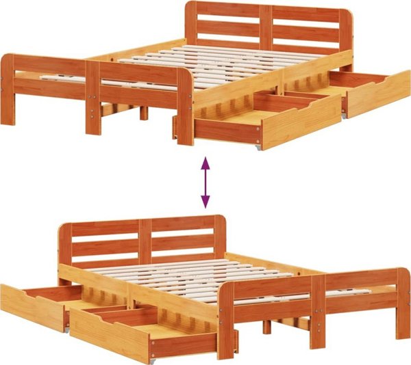 vidaXL Σκελετός κρεβατιού 135x190 cm από μασίφ πεύκο σε κεχριμπαρένιο καφέ