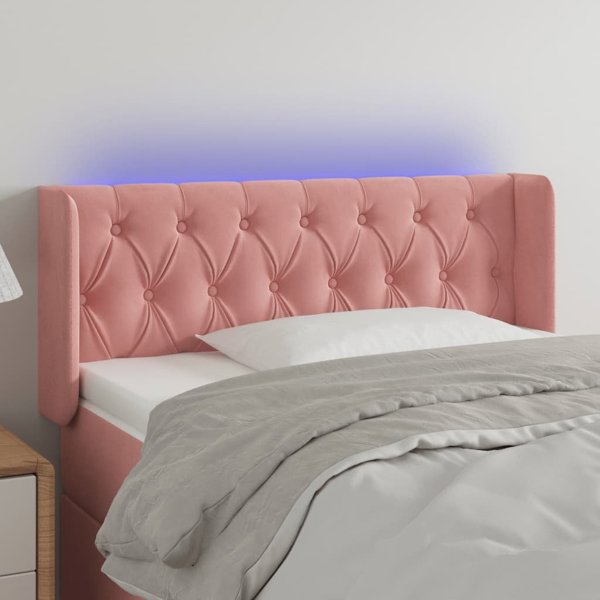 Zaglowek do lozka z LED, rozowy, 103x16x78/88 cm, aksamit