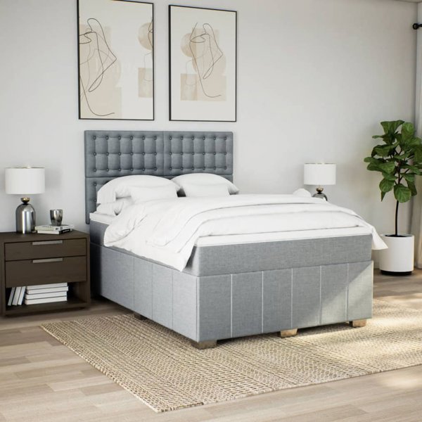 vidaXL Κρεβάτι Continental με στρώμα, ανοιχτό γκρι, ύφασμα, 160x200 cm