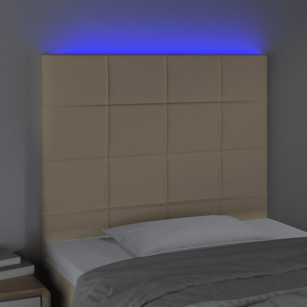 vidaXL πάγκος κεφαλής κρεβατιού με LED, κρεμ, 100x5x118/128 cm, ύφασμα
