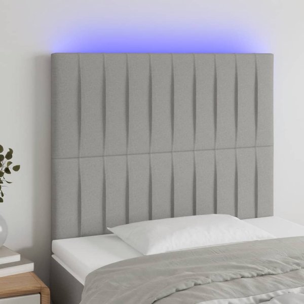 vidaXL Κεφαλάρι κρεβατιού με LED, ανοιχτό γκρι, 80x5x118/128 cm, ύφασμα