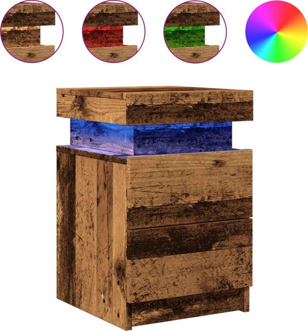 vidaXL vidaXL Szafka nocna z LED, stare drewno, 35x39x55 cm