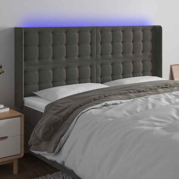 vidaXL Ζαγκλώφκι κρεβατιού με LED, σκούρο γκρι, 183x16x118/128 εκ, βελούδο