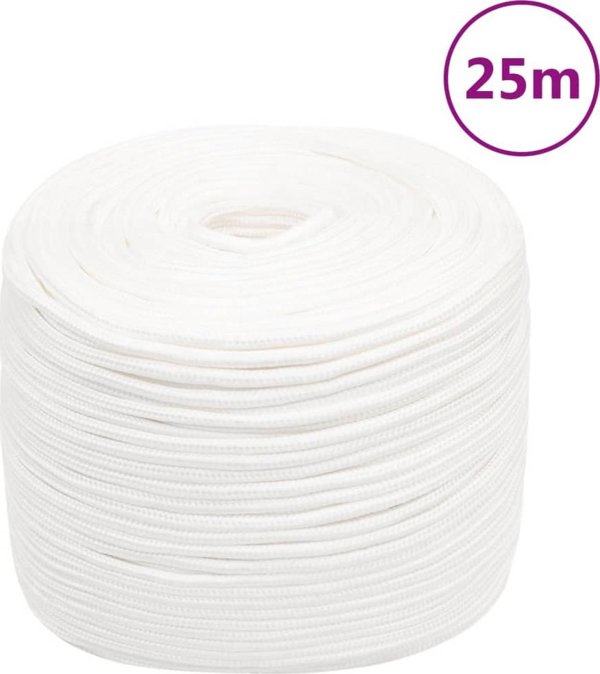 vidaXL Linka zeglarska, biala jednolita, 8 mm, 25 m, polipropylen