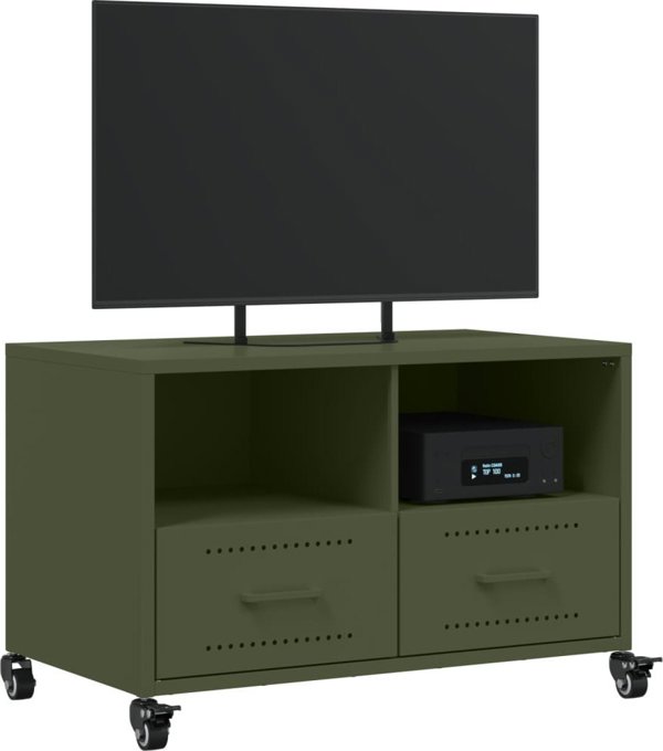 vidaXL Szafka RTV, oliwkowa, 68x39x43,5 cm, stal