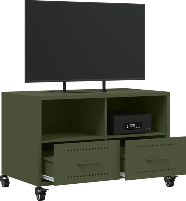 vidaXL Szafka RTV, oliwkowa, 68x39x43,5 cm, stal