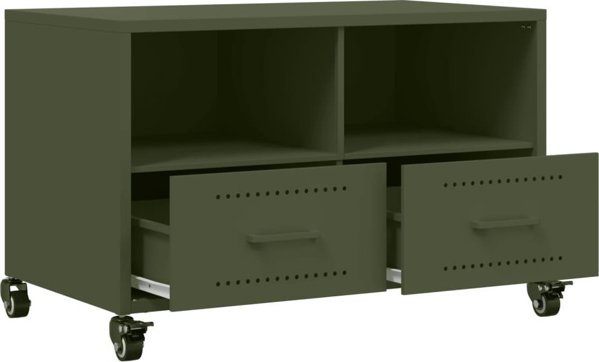 vidaXL Szafka RTV, oliwkowa, 68x39x43,5 cm, stal