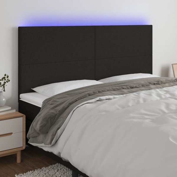 vidaXL Zaglowek do lozka z LED, czarny, 160x5x118/128 cm, tkanina
