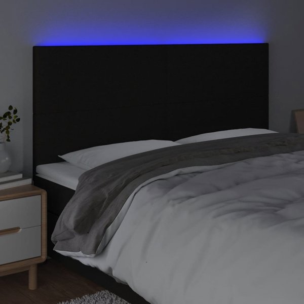 vidaXL Zaglowek do lozka z LED, czarny, 160x5x118/128 cm, tkanina