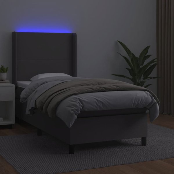 vidaXL Κρεβάτι κοντινένταλ με στρώμα και LED, γκρι δέρμα PU 80x200 cm